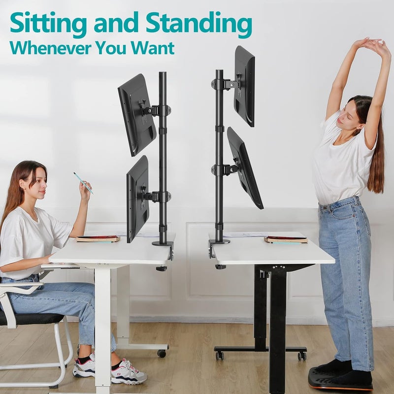 MOUNT PRO Vertical Dual Monitor Stand, Stacked Monitor Mount for 2 Monitors Up to 32 inches, Computer Monitor Arm with Swivel, Tilt, Height Adjustable, Each Monitor Desk Mount Holds up to 17.6 lbs - Image 2